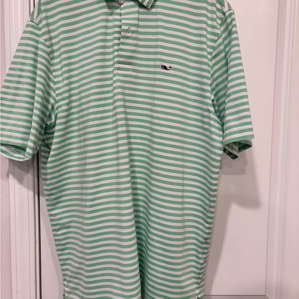 Vineyard Vines Mint and White Striped Polo Shirt
